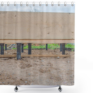Personality  Bottom View, On Pile Foundations Hewn Timber Framing House Shower Curtains