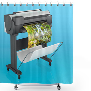 Personality  Plotter, Large Format Inkjet Printer On Blue Backdrop, 3D Rendering  Shower Curtains