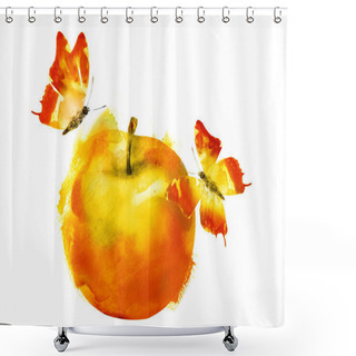 Personality  Watercolor Apple With Butterfly Shower Curtains