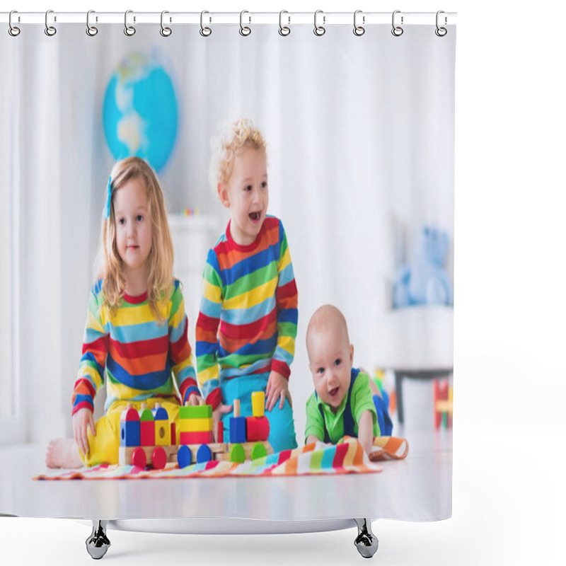Personality  Kids playing with wooden toy train shower curtains
