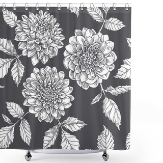 Personality  Silhouette White Dahlia. Seamless Pattern. Shower Curtains