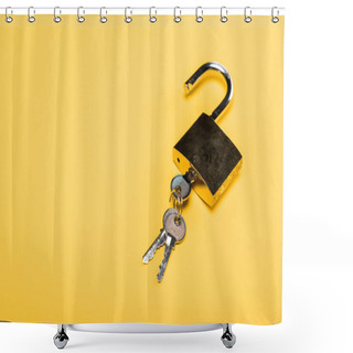 Personality  Padlock With Keys Isolated On Yellow Shower Curtains