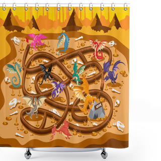 Personality  Fun Educational Prehistoric Dinosaur Theme Maze Puzzle Games For Children Illustration, Suitable For Games, Book Print, Apps, Education, And Other Kids Fun Activity Related. Shower Curtains