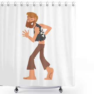 Personality  Bearded Barefoot Man Pirate Or Buccaneer Character Walking As Marine Robber Vector Illustration Shower Curtains