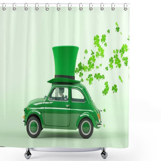 Personality  St. Patricks Day Car Driving With Flying Shamrocks. 3d Rendering Shower Curtains