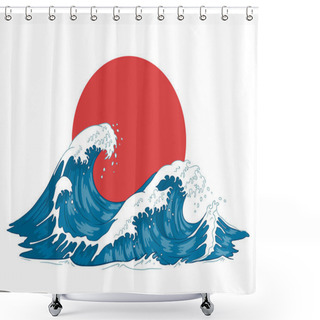 Personality  Japanese Wave. Japanese Big Waves, Raging Ocean And Vintage Sea Water Vector Illustration Shower Curtains