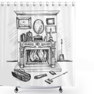 Personality  Hand Drawn Doodle Fireplace And Decor Shower Curtains