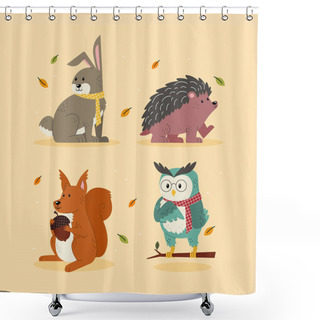 Personality  Autumn Animals Collection Vector Illustration Shower Curtains