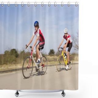 Personality  Bicyclists Riding On An Open Country Road Shower Curtains