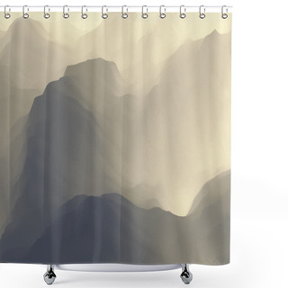 Personality  Mountain Landscape. Mountainous Terrain. Mountain Design. Vector Silhouettes Of Mountains Backgrounds. Sunset. Can Be Used For Banner, Flyer, Book Cover, Poster, Web Banners. Shower Curtains