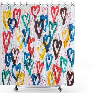Personality  Background Of Abstract Colorful Painted Hearts On White Background Shower Curtains