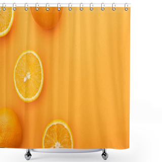 Personality  Top View Of Ripe Juicy Whole Oranges And Slices On Colorful Background Shower Curtains