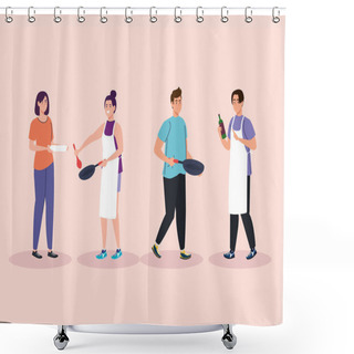 Personality  Group Of Young People Cooking Shower Curtains