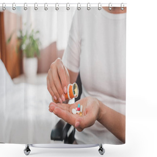 Personality  Woman In Wheelchair Taking Medicine Shower Curtains