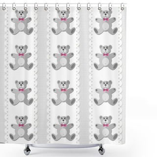 Personality  Toy Animal Elegant Teddy Bear On White Doily Vertical Ribbon Pink Baby Girl Room Decorative Seamless Pattern On Light Background Shower Curtains