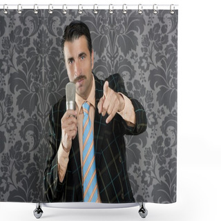 Personality  Nerd Businessman Microphone Leader Point Finger Shower Curtains