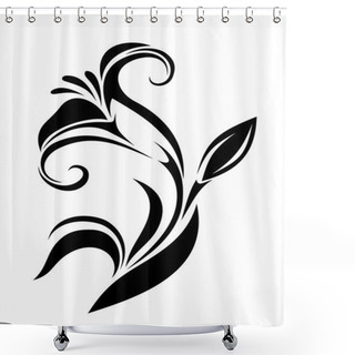Personality  Lily Flower. Vector Black Silhouette. Shower Curtains