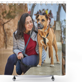 Personality  Pretty Girl With A Brown Dog Shower Curtains