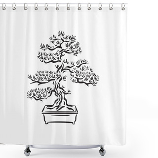 Personality  Japanese Old Bonsai Tree In Pot Logo Shower Curtains