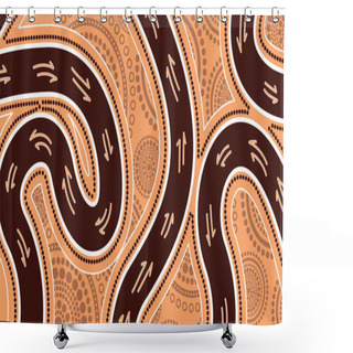 Personality  Aboriginal Art Vector Painting With Kangaroo Track. Illustration Based On Aboriginal Style Of Dot Background Shower Curtains