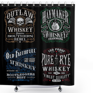 Personality  Vintage Whiskey Label T-shirt Graphic Set Shower Curtains