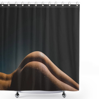 Personality  Woman In Shower. Sexy Ass With Water Drops. Space For Your Sexy Advertising. Beautiful Ass With Water. Sensual Female Body And Line. Close-up Of Womans Buttocks With Advertising Space. Naked. Shower Curtains
