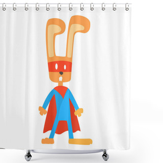Personality  Rabbit Smiling Animal Dressed As Superhero With A Cape Comic Masked Vigilante Geometric Character Shower Curtains