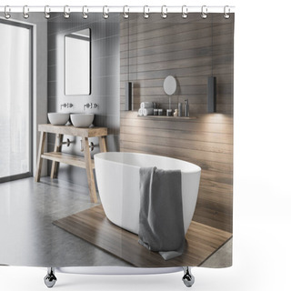 Personality  Black And Wooden Bathroom Corner Shower Curtains