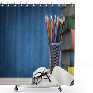 Personality  School Supplies On Desk Shower Curtains