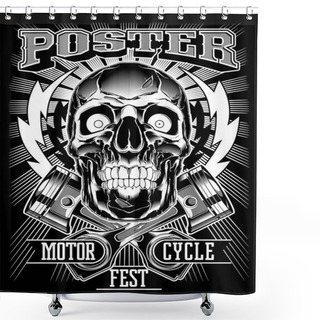 Personality  Vintage Biker Skull With Lightning And Pistons Shower Curtains