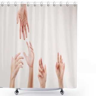 Personality  Close-up Of Young People Stretching Hands And Supporting Each Other Isolated On White Background Shower Curtains