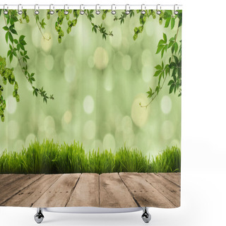Personality  Green Leaves, Sward And Wooden Planks Shower Curtains