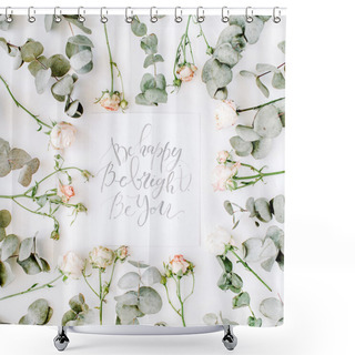 Personality  Paper With Pink Roses And Eucalyptus Branches  Shower Curtains