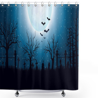 Personality  Vector Illustration Of Halloween Background With Graveyard Shower Curtains