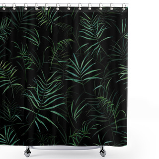 Personality  Watercolor Seamless Pattern With Tropical Leaves Isolated On Black Background. Hand-drawn Floral Template Perfect For Fabric, Textile, Wrapping Paper, Wallpaper, For Design Cards, Cover. Shower Curtains
