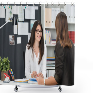 Personality  Businesswomen Having Meeting In Office Shower Curtains