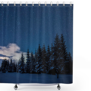 Personality  Starry Dark Sky And Spruces In Carpathian Mountains At Night In Winter Shower Curtains