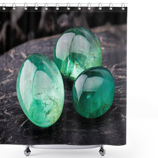Personality  The Emerald Gemstone Jewelry Photo With Black Stones And Dark Lighting. Shower Curtains
