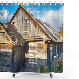 Personality  Old Wooden Village House And Door Shower Curtains