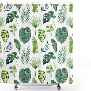 Personality  Tropical Leaves Watercolor Seamless Pattern With Monstera, Calathea, Papyrus, Banana Leaves, Alocasia. Exotic Foliage Texture For Fabrics, Wrapping Paper, Wallpapers, Digital Paper. Shower Curtains
