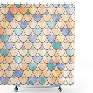 Personality  Texture Of Fish Scales And Waves. Vector Watercolor Seamless Colorful Fish Skin. Abstract  Background. Shower Curtains