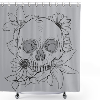 Personality  Skull Wirh Flowers - Stock Illustrations Shower Curtains