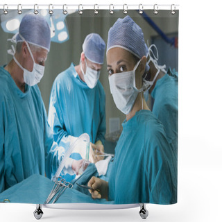 Personality  Four Surgeons Getting Ready To Operating On A Patient Shower Curtains