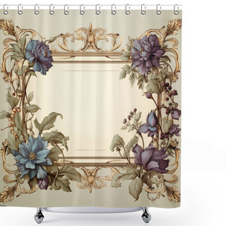 Personality  Vintage Floral Frame With Ornate Corners And Colorful Flowers On A Beige Background, Suitable For Invitations Or Cards. Shower Curtains