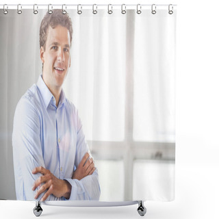 Personality  Portrait Of Businessman Standing Arms Crossed In Office Shower Curtains