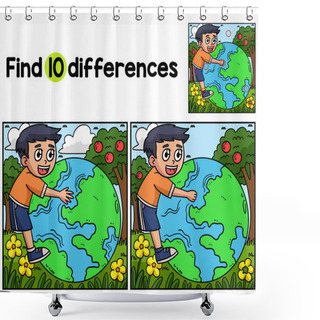 Personality  Find Or Spot The Differences On This Earth Day Child Embracing Earth Kids Activity Page. A Funny And Educational Puzzle-matching Game For Children.  Shower Curtains