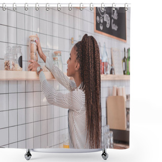 Personality  Barista Taking Glass Jar Wth Cookies Shower Curtains