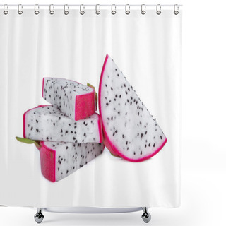 Personality  Sliced Dragon Fruit Isolated On White Background Shower Curtains