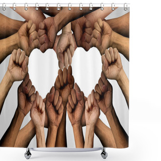Personality  People Protesting Together And Peaceful Protest Group And Protester Unity And Diversity Partnership As Heart Hands In A Fist Of Diverse Nonviolent Resistance Symbol Of Justice And Fighting For A Good Cause. Shower Curtains