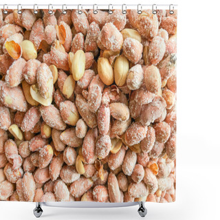Personality  Close-Up Of Salted Peanuts. Healthy Fresh Food Background. Shower Curtains